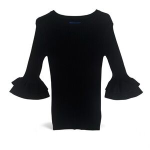 Aeropostale Black Ribbed Feminine Ruffle Sleeve Fitted Sweater Top – Size M